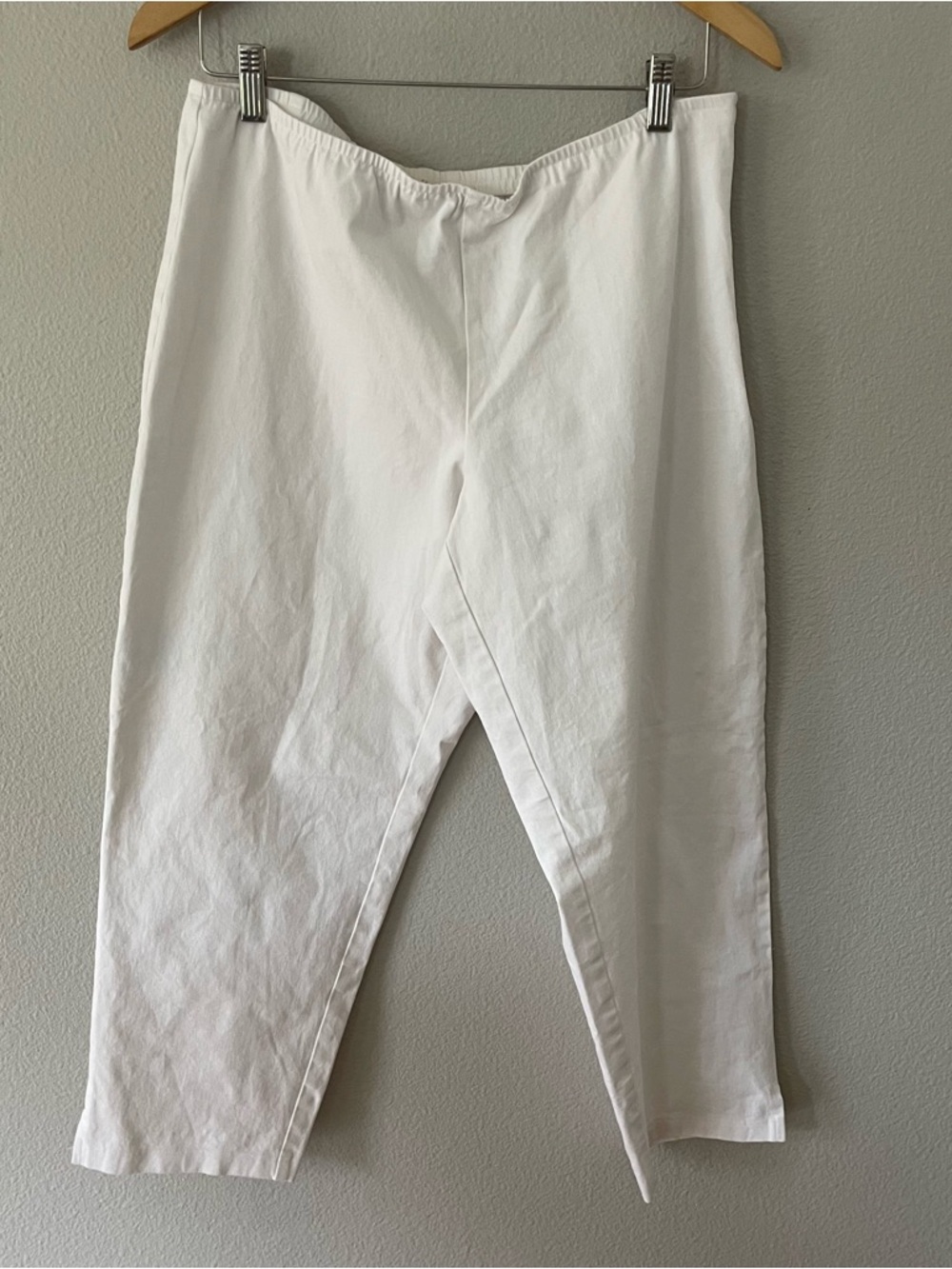 Eileen Fisher Stretch Zip Side Elastic Waist Slit Hem Twill Pants Size L White